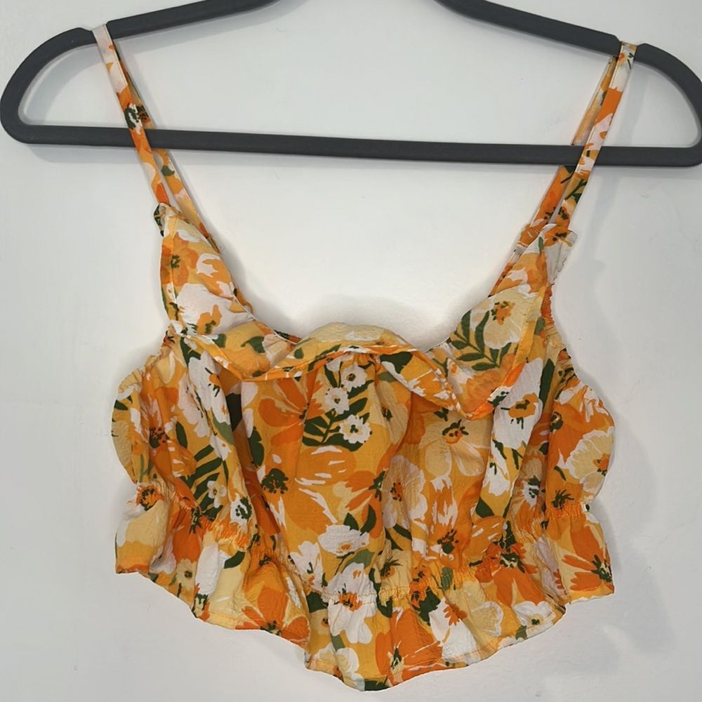 Orange Floral H&M Ruffled crop Top Medium (fits like a small)